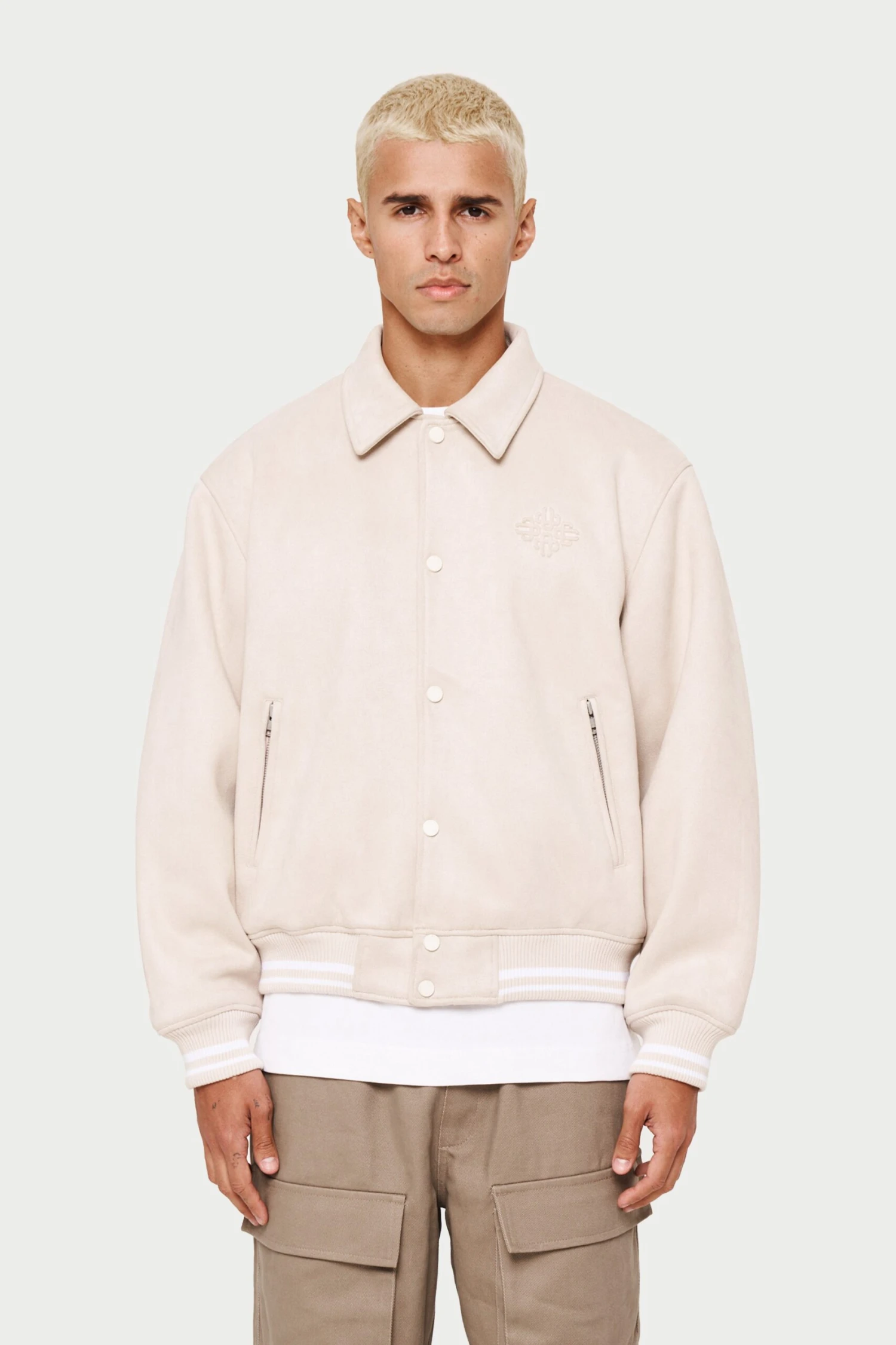 SUEDE VARSITY JACKET- STONE - Image 3