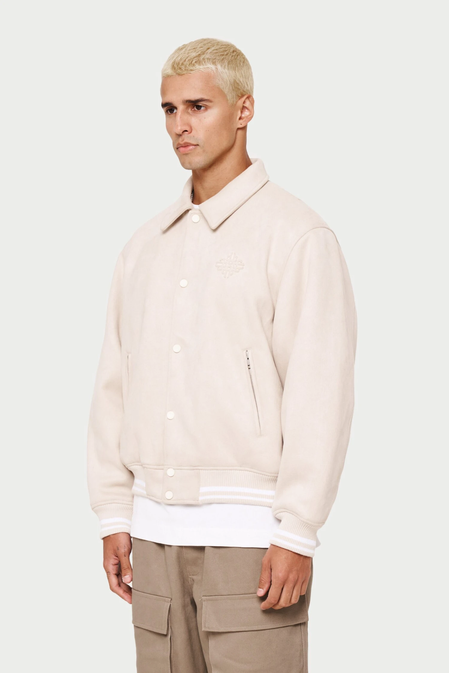 SUEDE VARSITY JACKET- STONE - Image 4