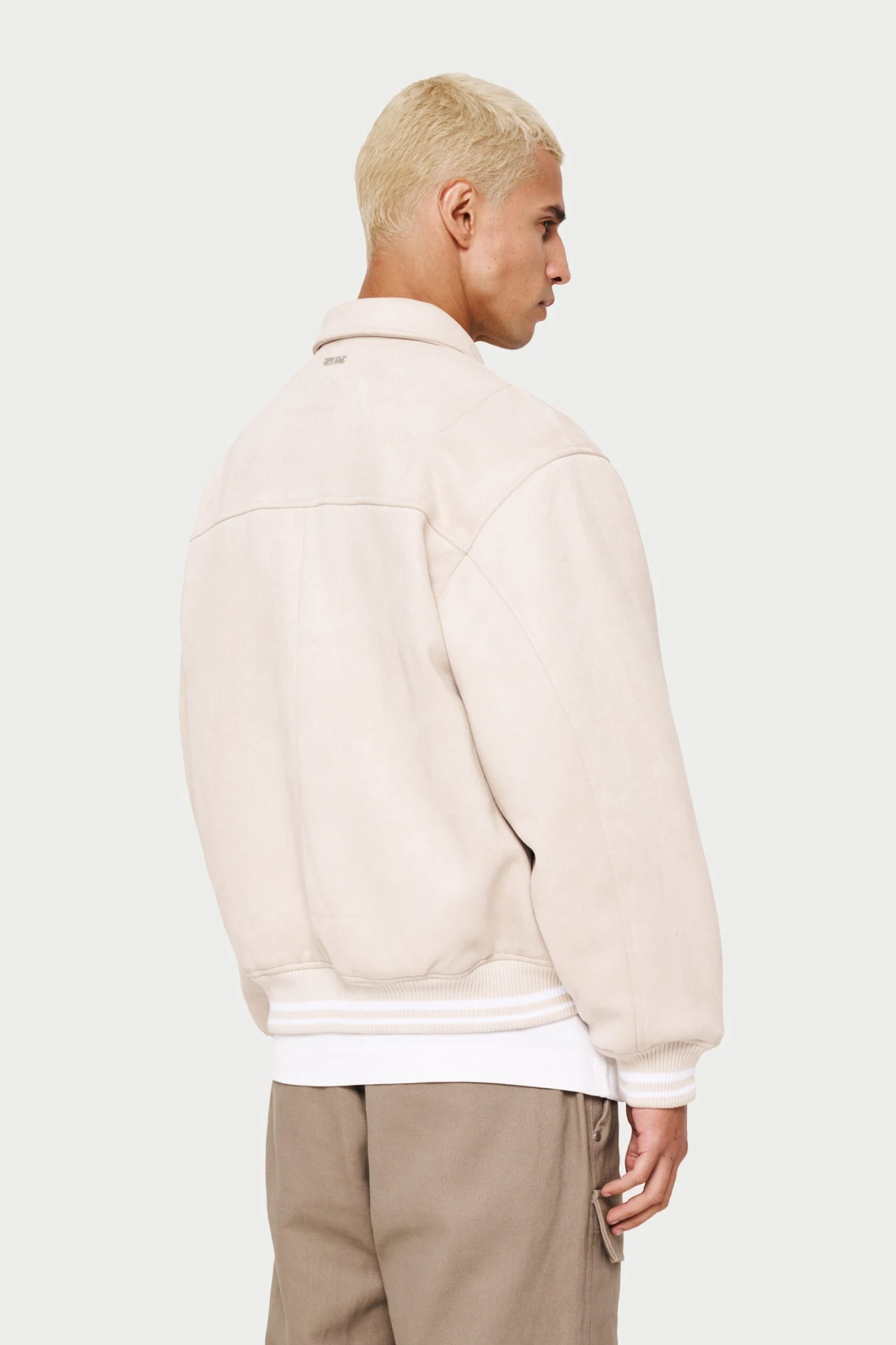 SUEDE VARSITY JACKET- STONE - Image 5