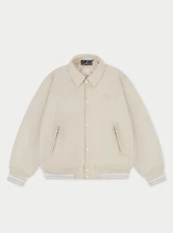 SUEDE VARSITY JACKET- STONE