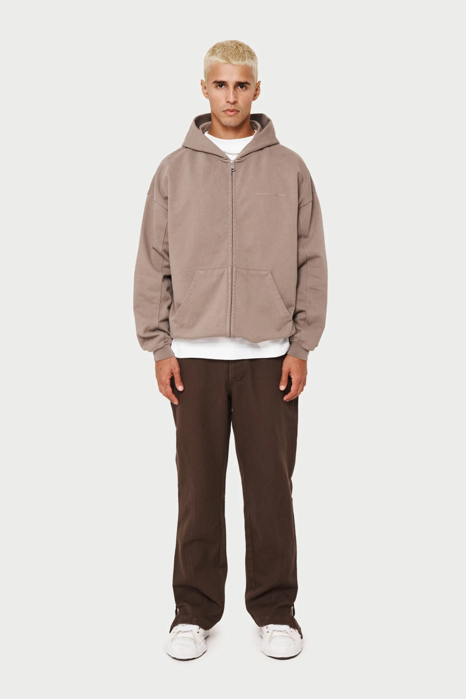 WOVEN CANVAS DISTRESSED TROUSER - BROWN - Image 3