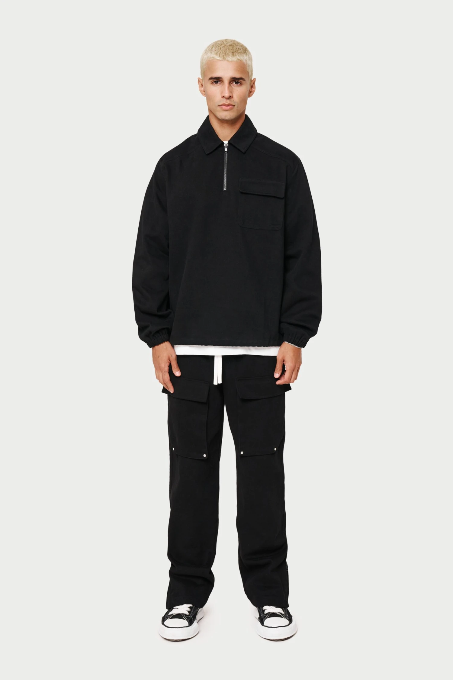QUARTER ZIP PULL OVER SHACKET - BLACK - Image 2