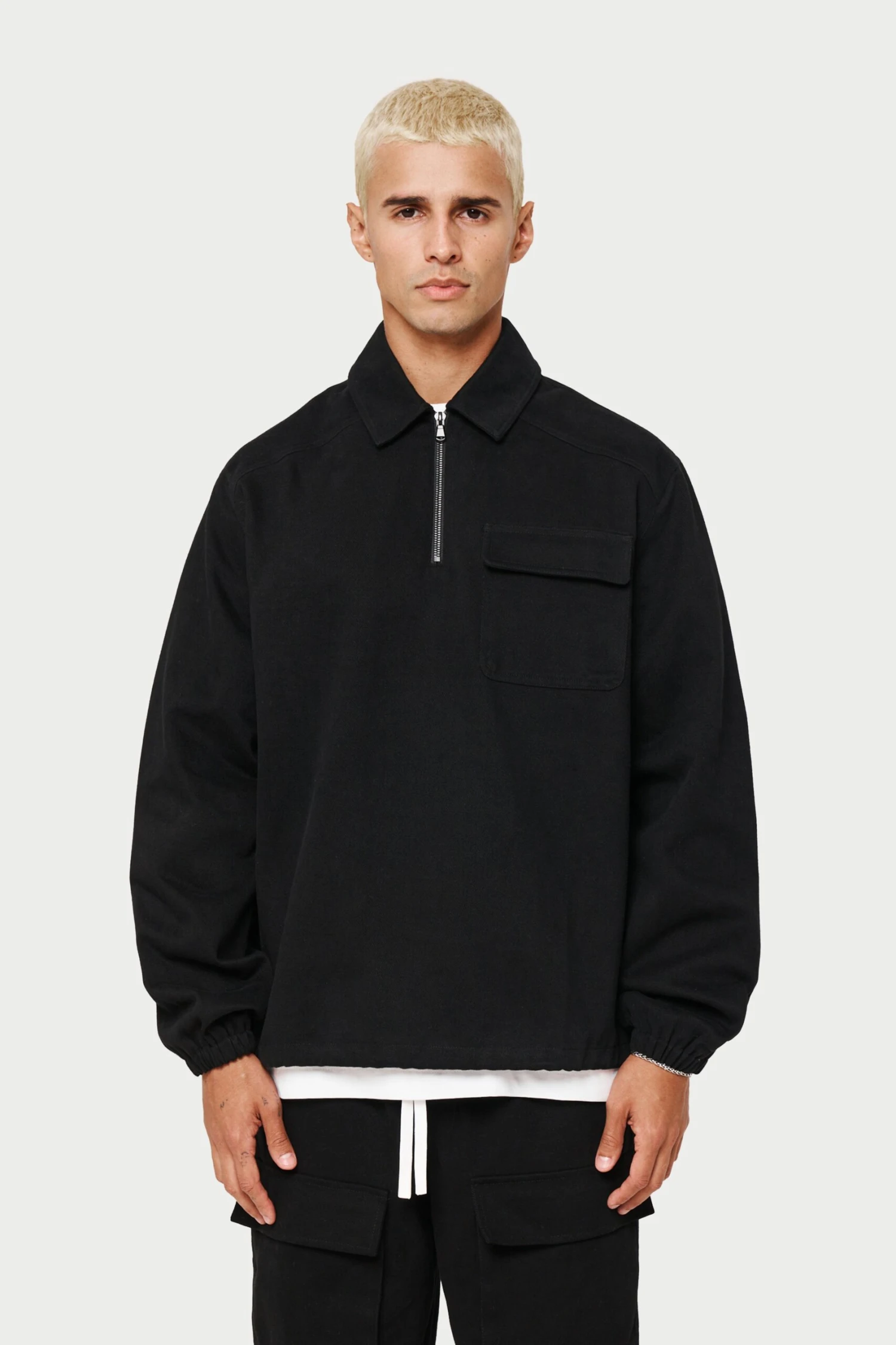 QUARTER ZIP PULL OVER SHACKET - BLACK - Image 3