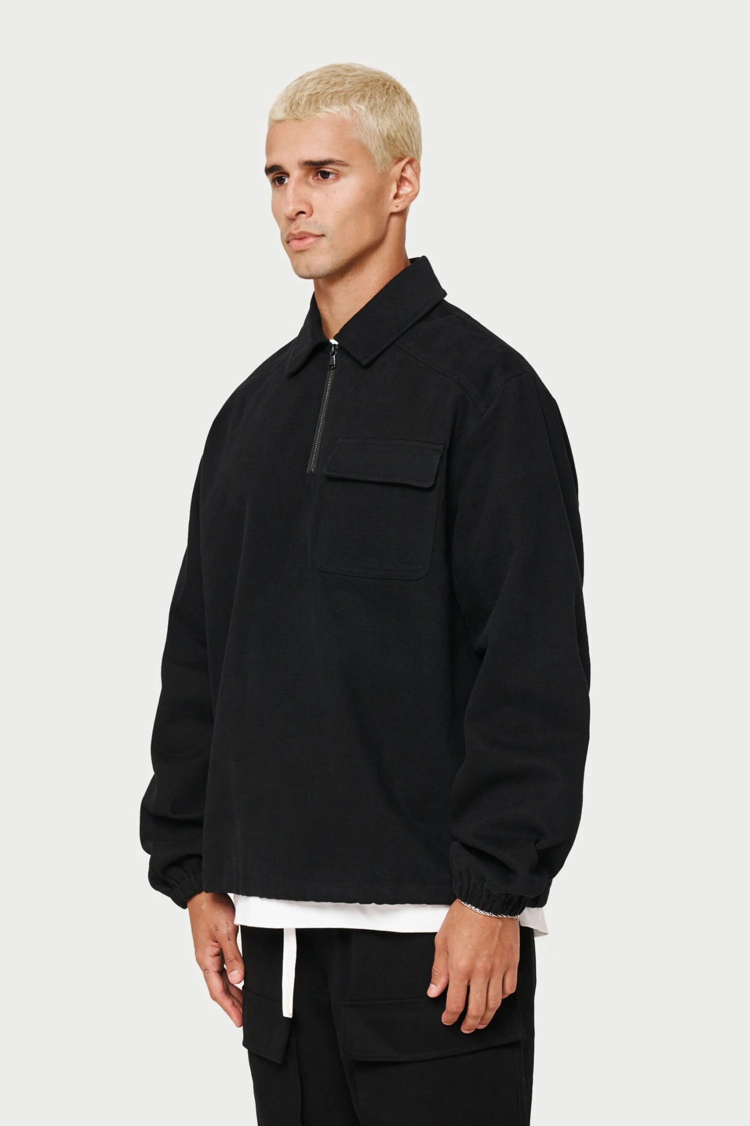 QUARTER ZIP PULL OVER SHACKET - BLACK - Image 4