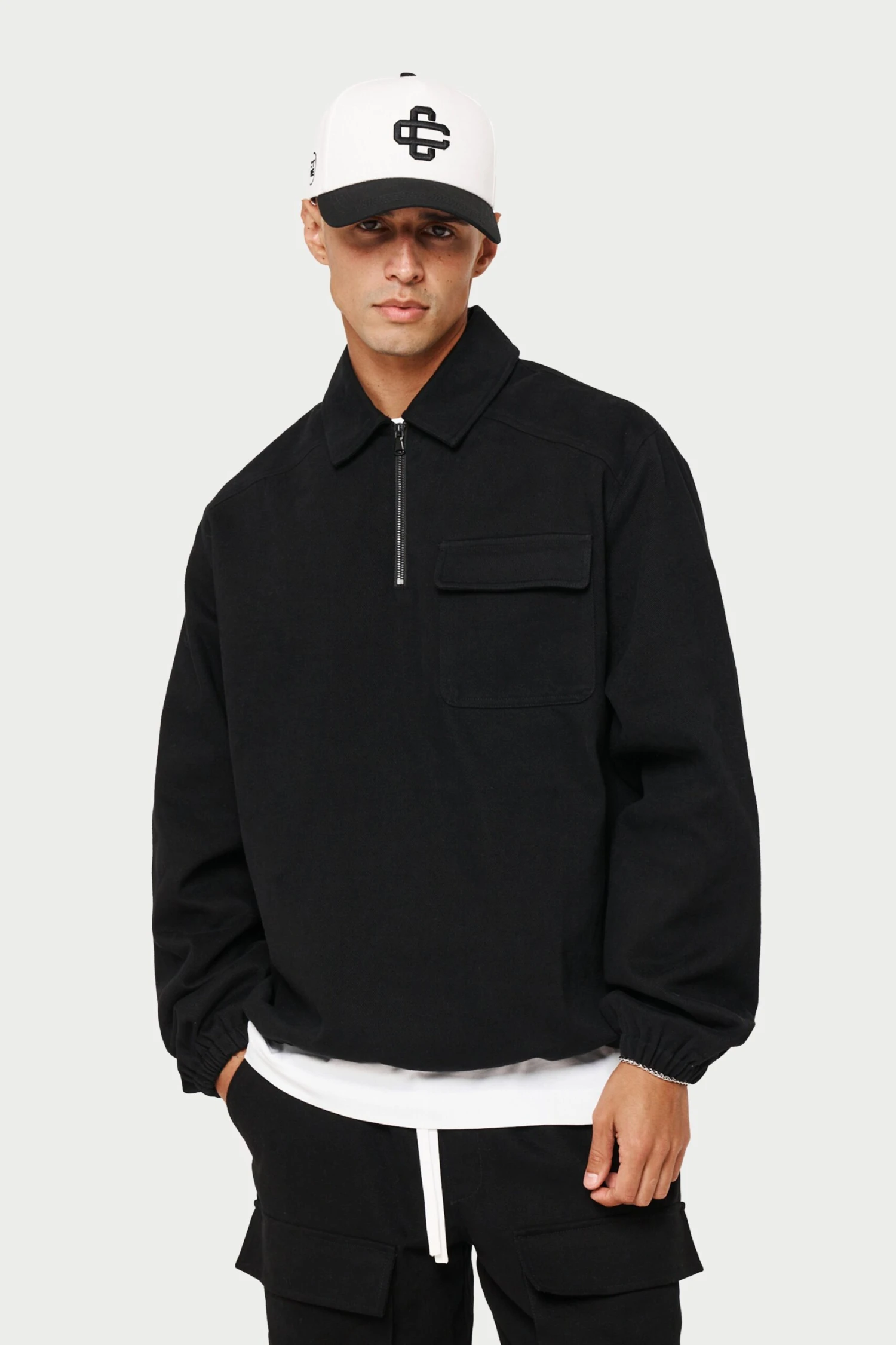 QUARTER ZIP PULL OVER SHACKET - BLACK - Image 8