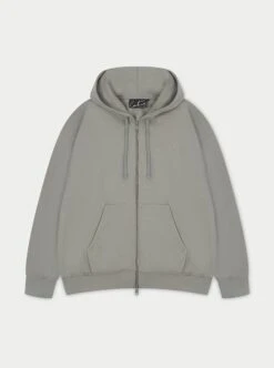 EMBLEM EMBROIDERED LOGO ZIP THROUGH HOODIE - GREY