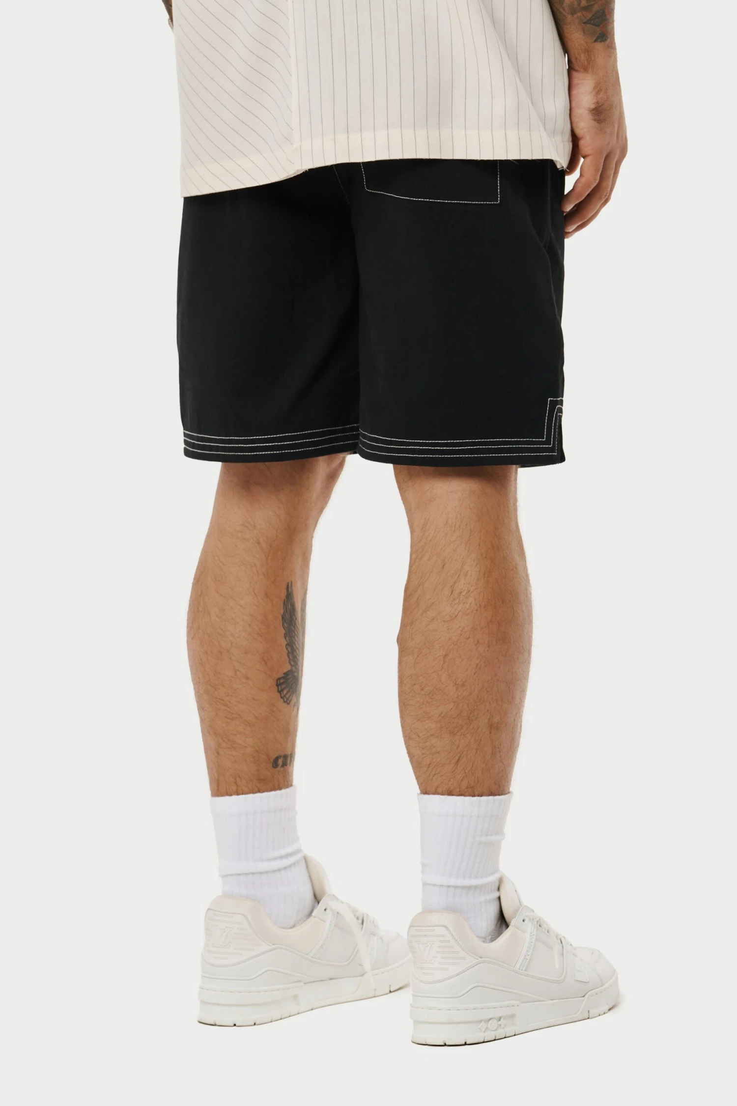 CONTRAST STITCH WOVEN SHORTS - BLACK - Image 4