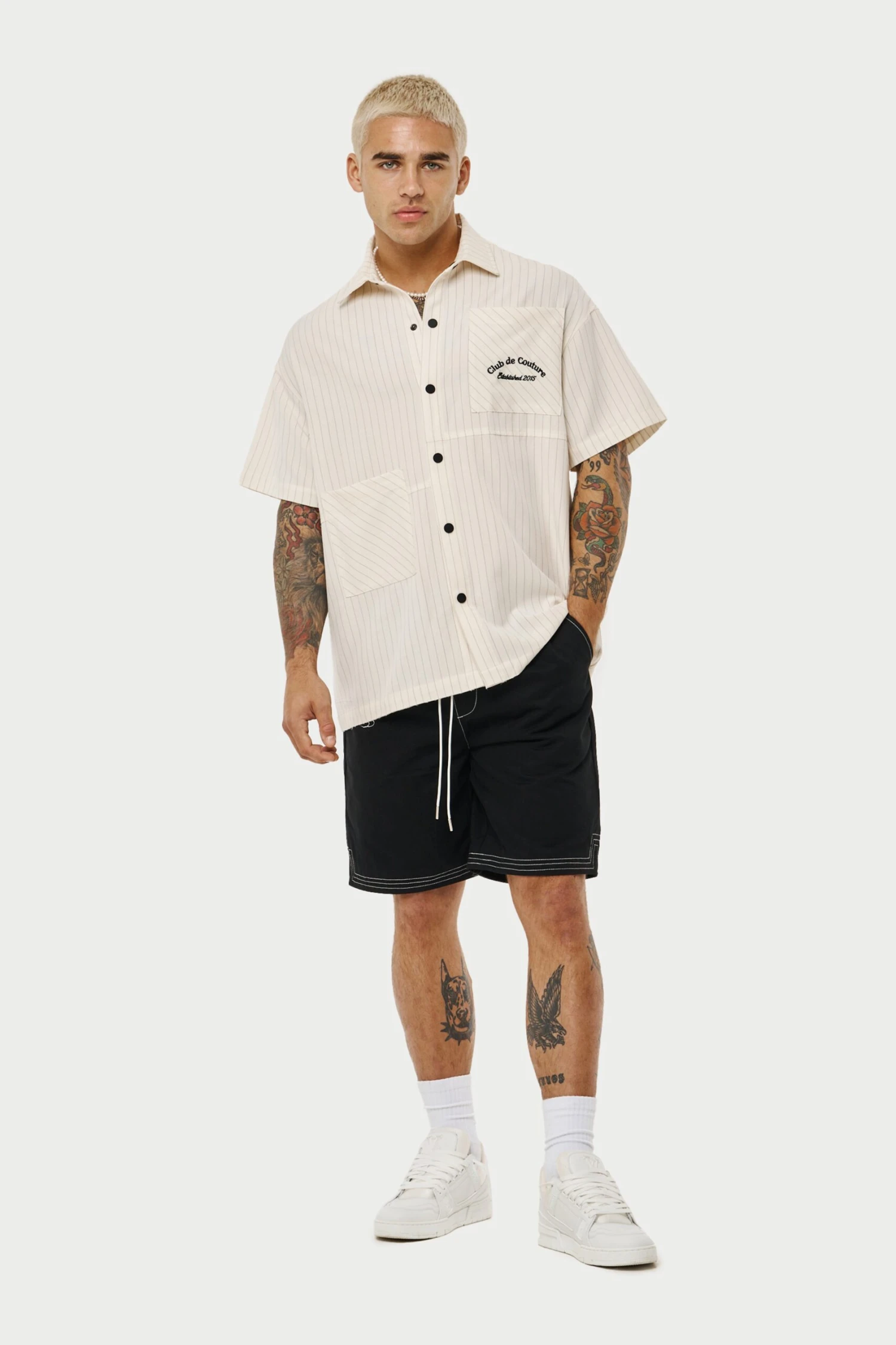 CONTRAST STITCH WOVEN SHORTS - BLACK - Image 6