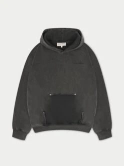 WASHED POCKET HOODIE - WASHED BLACK