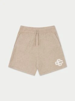 FLUFFY KNIT EMBLEM SHORTS - BEIGE