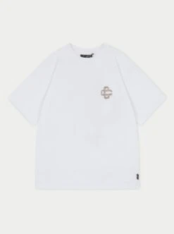 BROWN CRACKED PRINT EMBLEM RELAXED T-SHIRT - WHITE