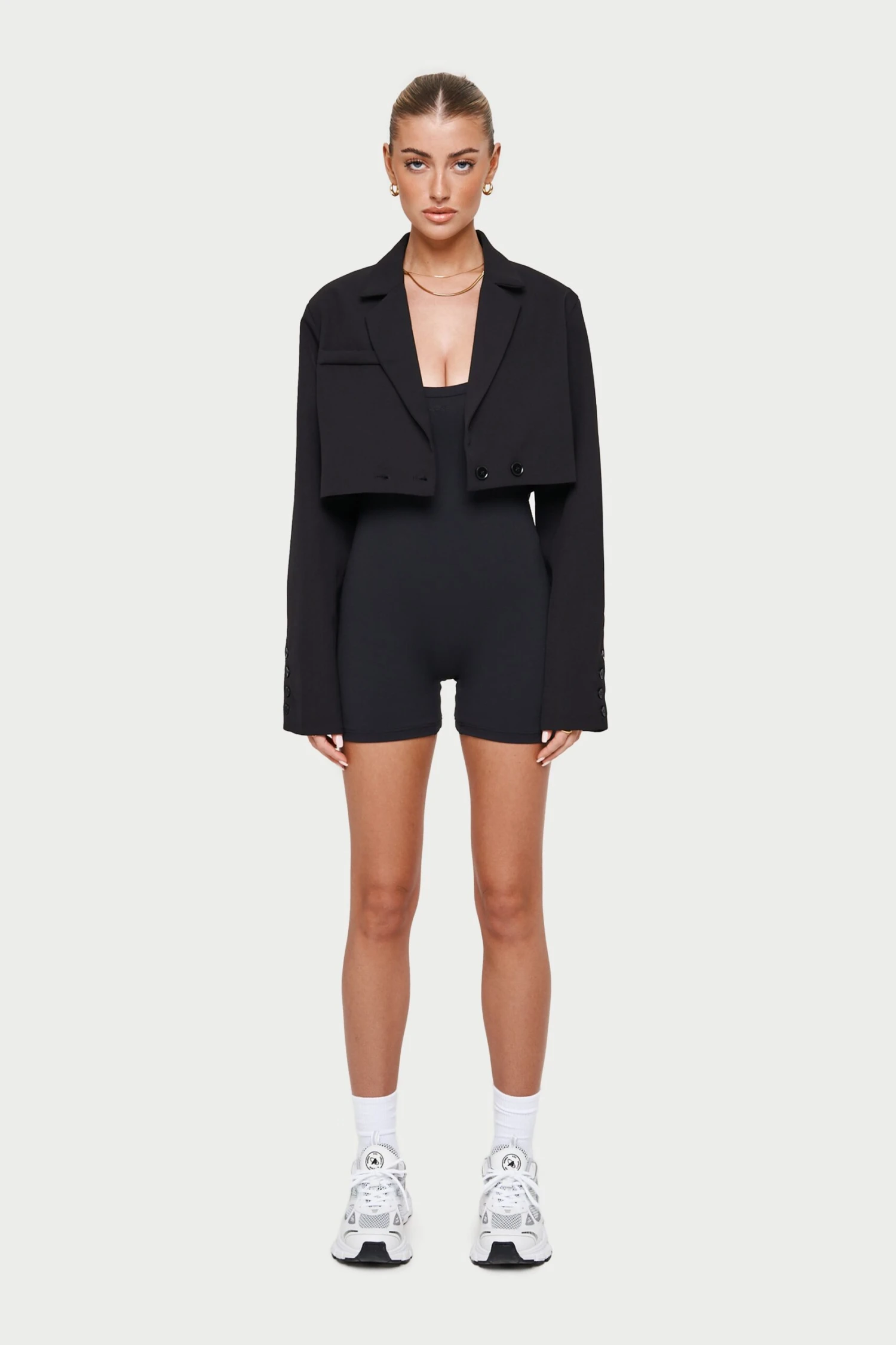 OVERSIZED CROPPED BLAZER - BLACK - Image 2