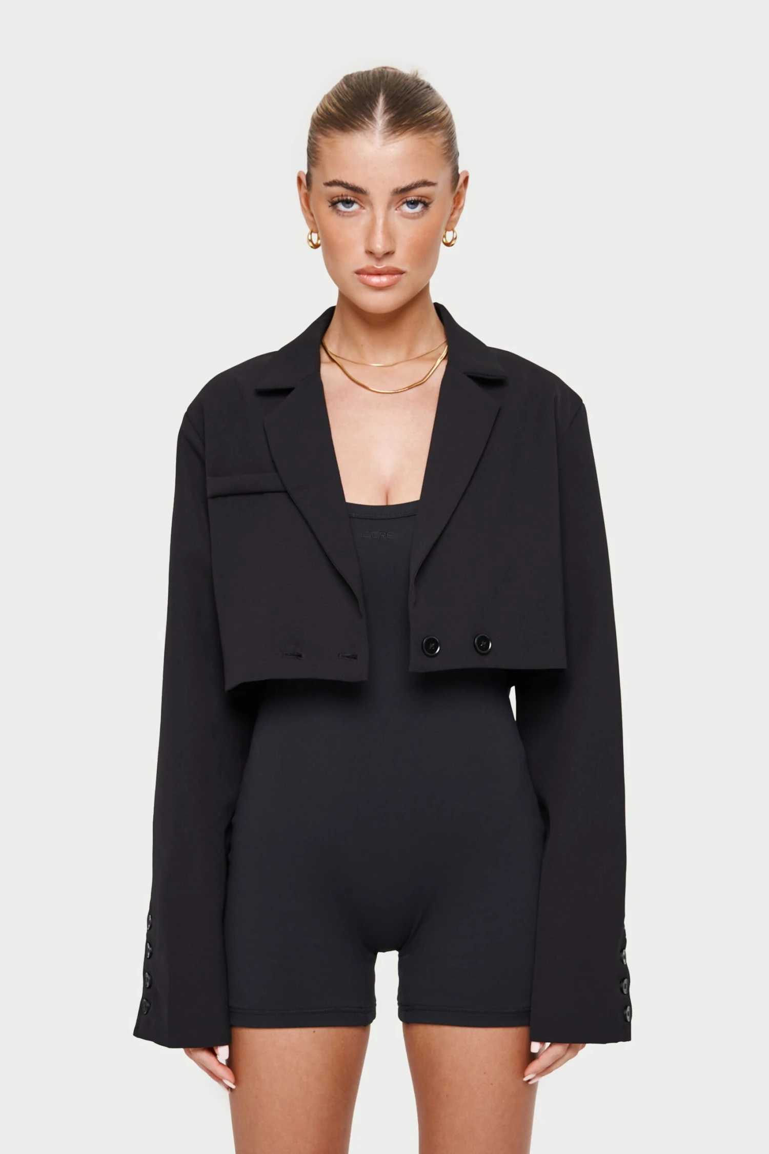 OVERSIZED CROPPED BLAZER - BLACK - Image 3