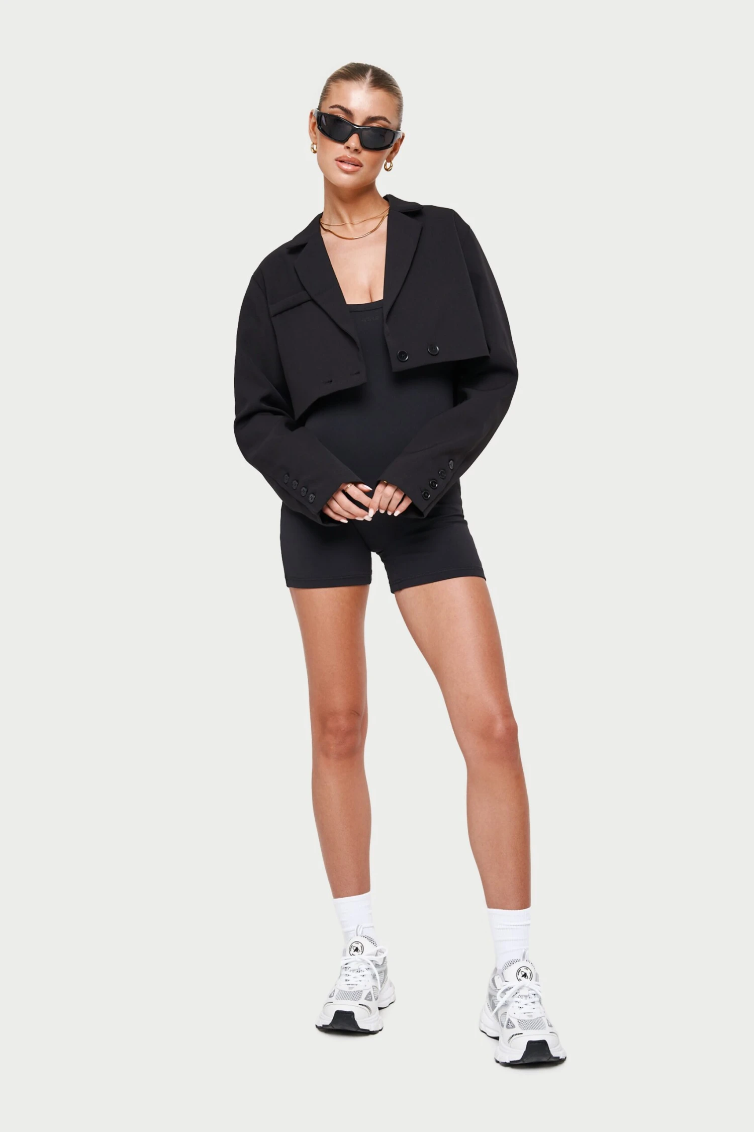OVERSIZED CROPPED BLAZER - BLACK - Image 7