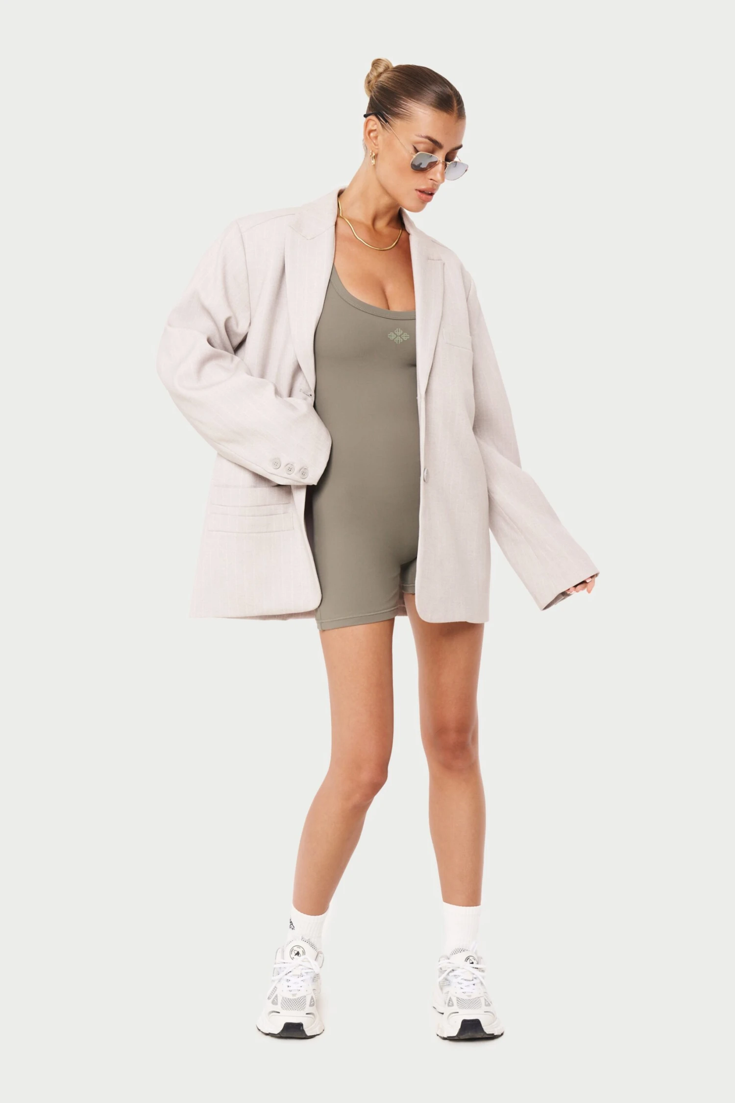 SCULPTING STRETCH EMBLEM UNITARD - KHAKI - Image 8