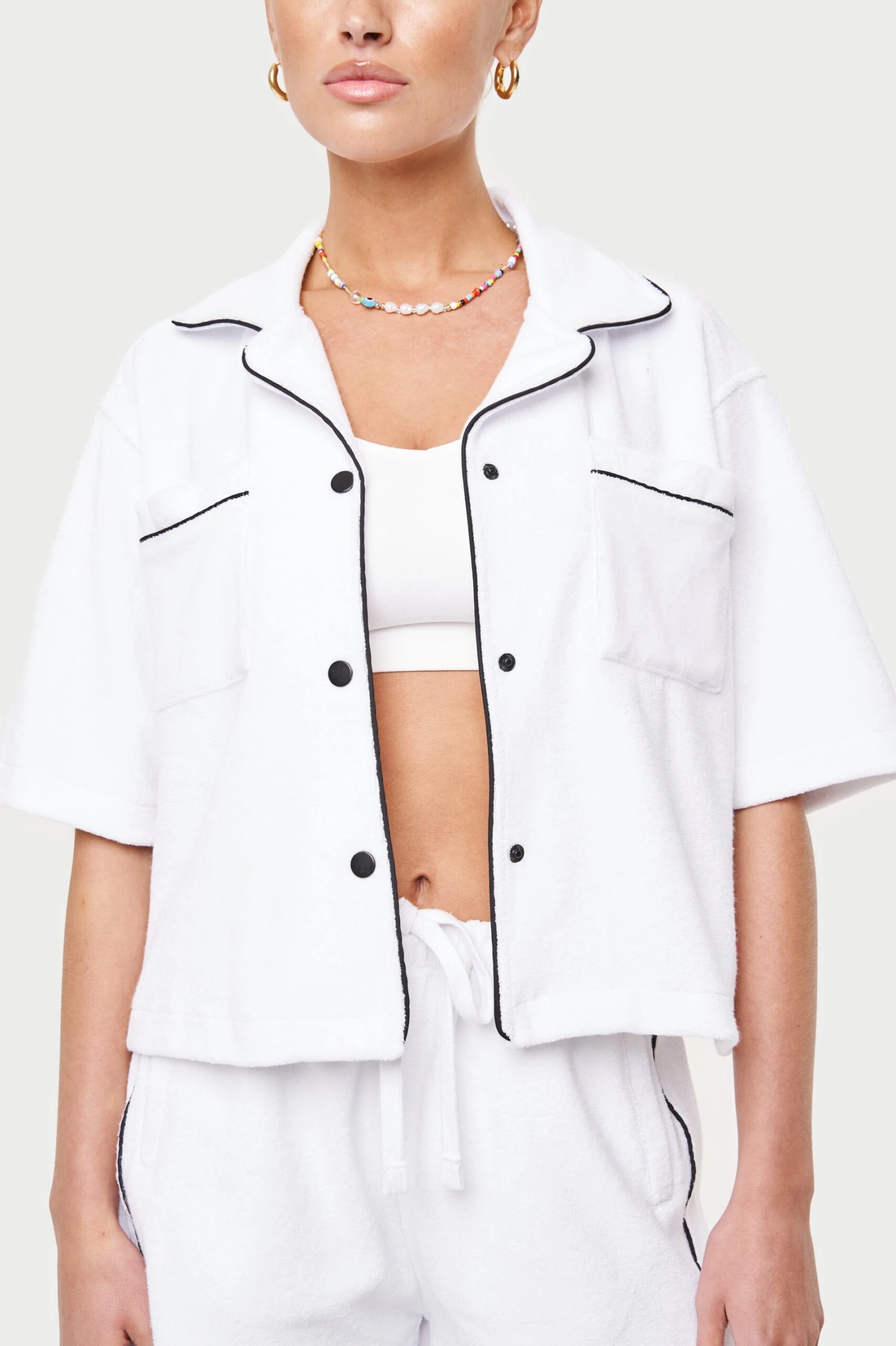 HEAVYWEIGHT TOWELLED RESORT SHIRT- WHITE - Image 4