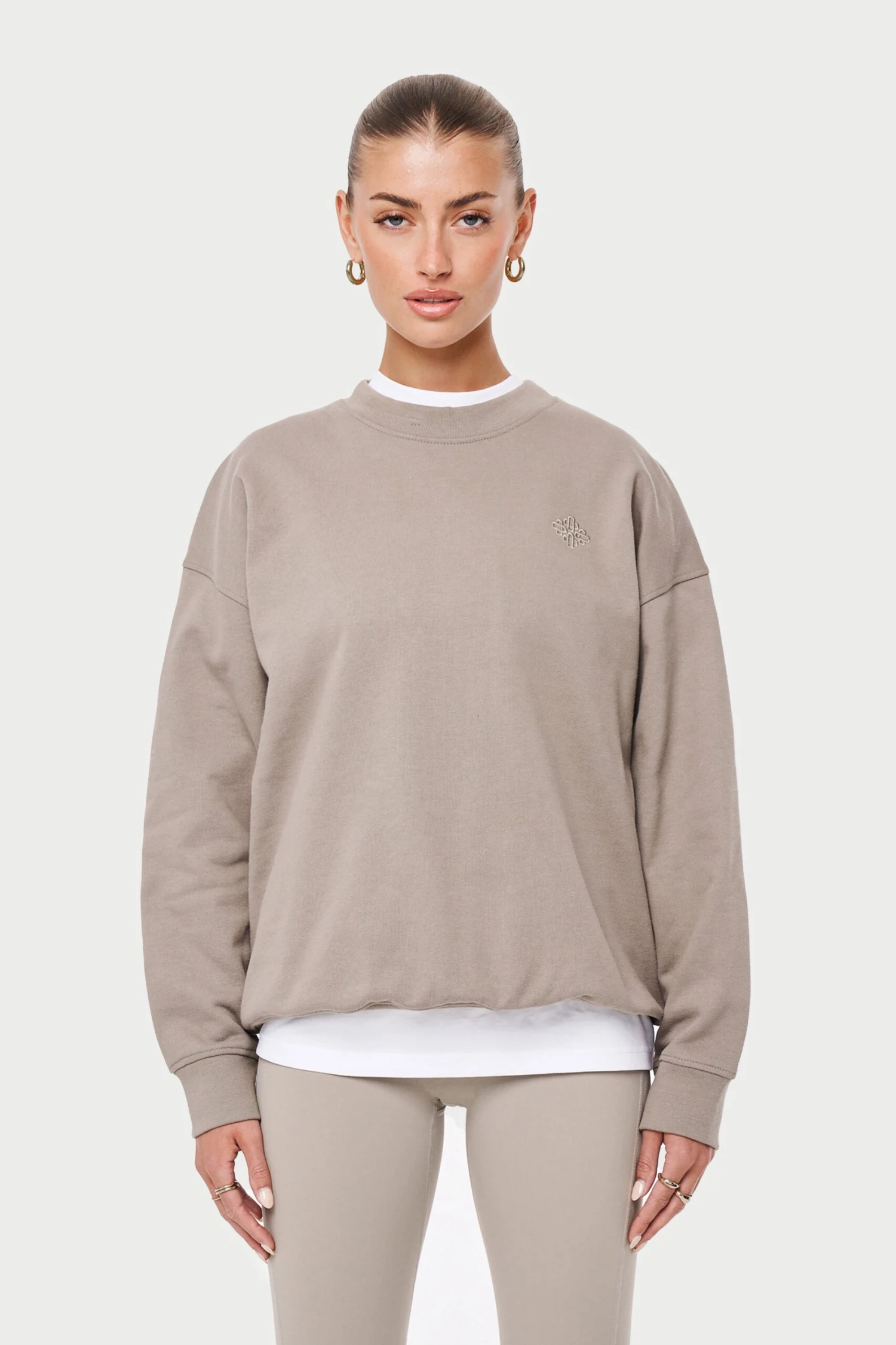 EMBLEM OVERSIZED SWEATSHIRT - BEIGE - Image 4