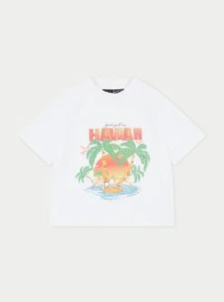 HAWAIIAN PRINT CROPPED T-SHIRT - WHITE
