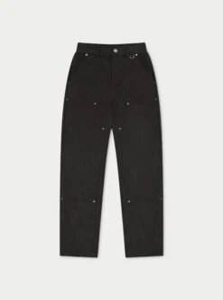 SUEDE CARPENTER STRAIGHT LEG TROUSERS - BLACK