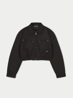 SUEDE CROPPED CARPENTER BOMBER JACKET - BLACK