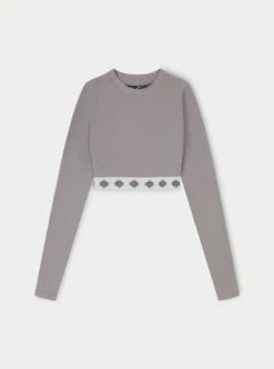 BRANDED WAISTBAND FITTED RIBBED TOP - GREY