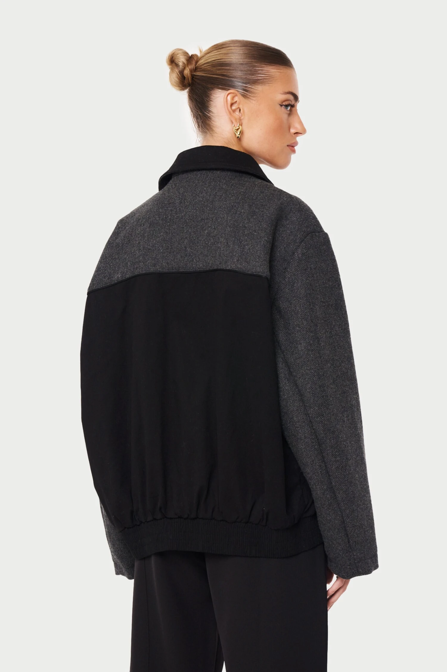 TWEED PANELLED BOMBER JACKET - GREY - Image 5