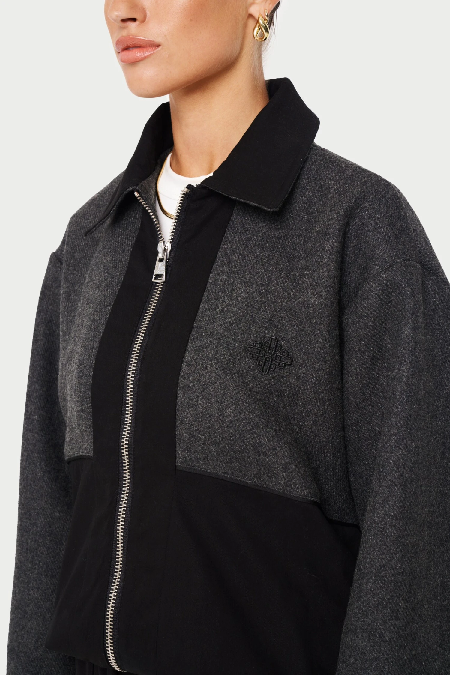 TWEED PANELLED BOMBER JACKET - GREY - Image 6