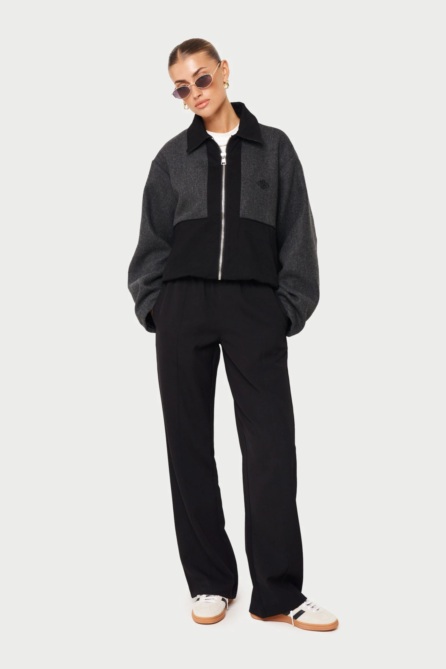 TWEED PANELLED BOMBER JACKET - GREY - Image 4