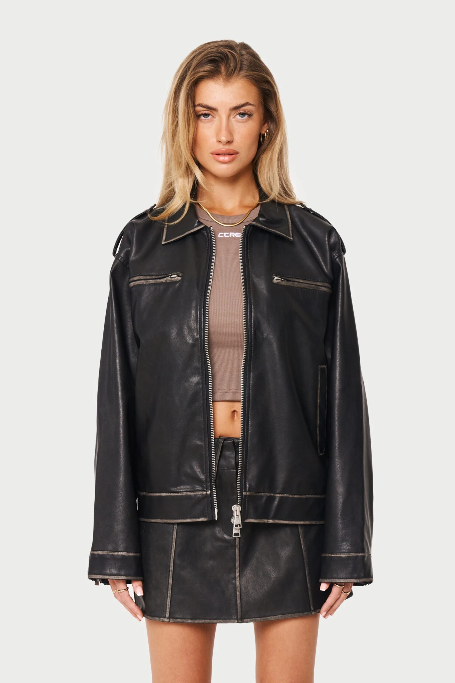 DISTRESSED VINTAGE BIKER JACKET - WASHED BLACK - Image 3