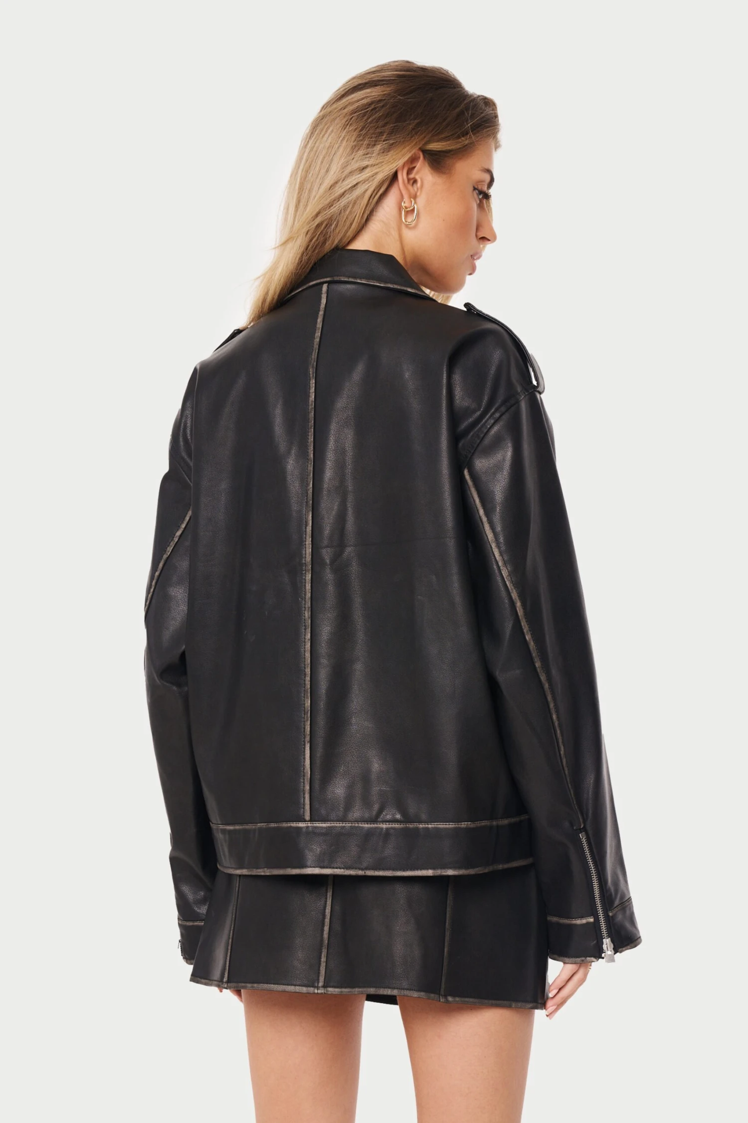 DISTRESSED VINTAGE BIKER JACKET - WASHED BLACK - Image 5