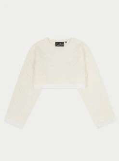 CABLE KNITTED CROPPED SWEATER - OFF WHITE