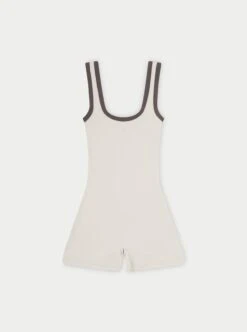 SCULPTING STRETCH EMBLEM CONTRAST PIPING UNITARD - OFF WHITE