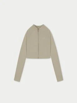 SCULPTING EMBLEM ZIP THROUGH TOP - BEIGE
