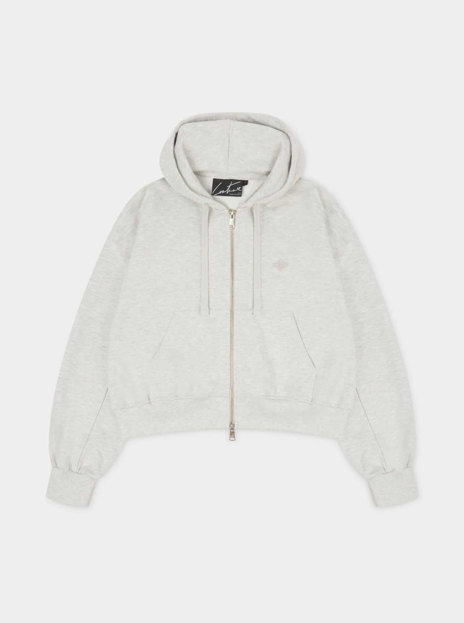 EMBLEM ZIP THROUGH RELAXED HOODIE - GREY MARL