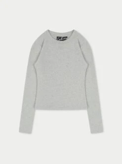 EMBLEM SOFT TOUCH JERSEY LONG SLEEVE TOP - GREY MARL