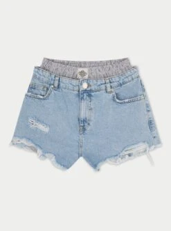 DOUBLE LAYER BOXER DENIM SHORT - BLUE WASH