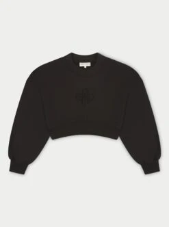 EMBLEM APPLIQUE CROP SWEATSHIRT - BLACK