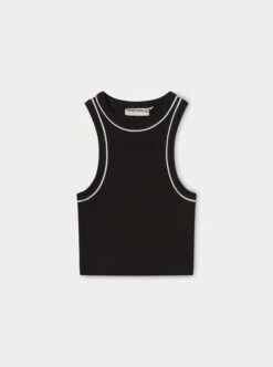 RIB PIPED RACER CROP TOP - BLACK