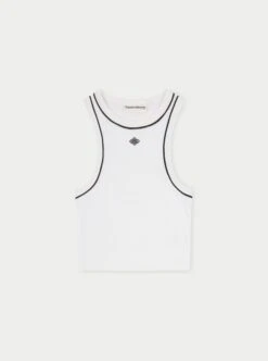 RIB PIPED RACER CROP TOP - WHITE