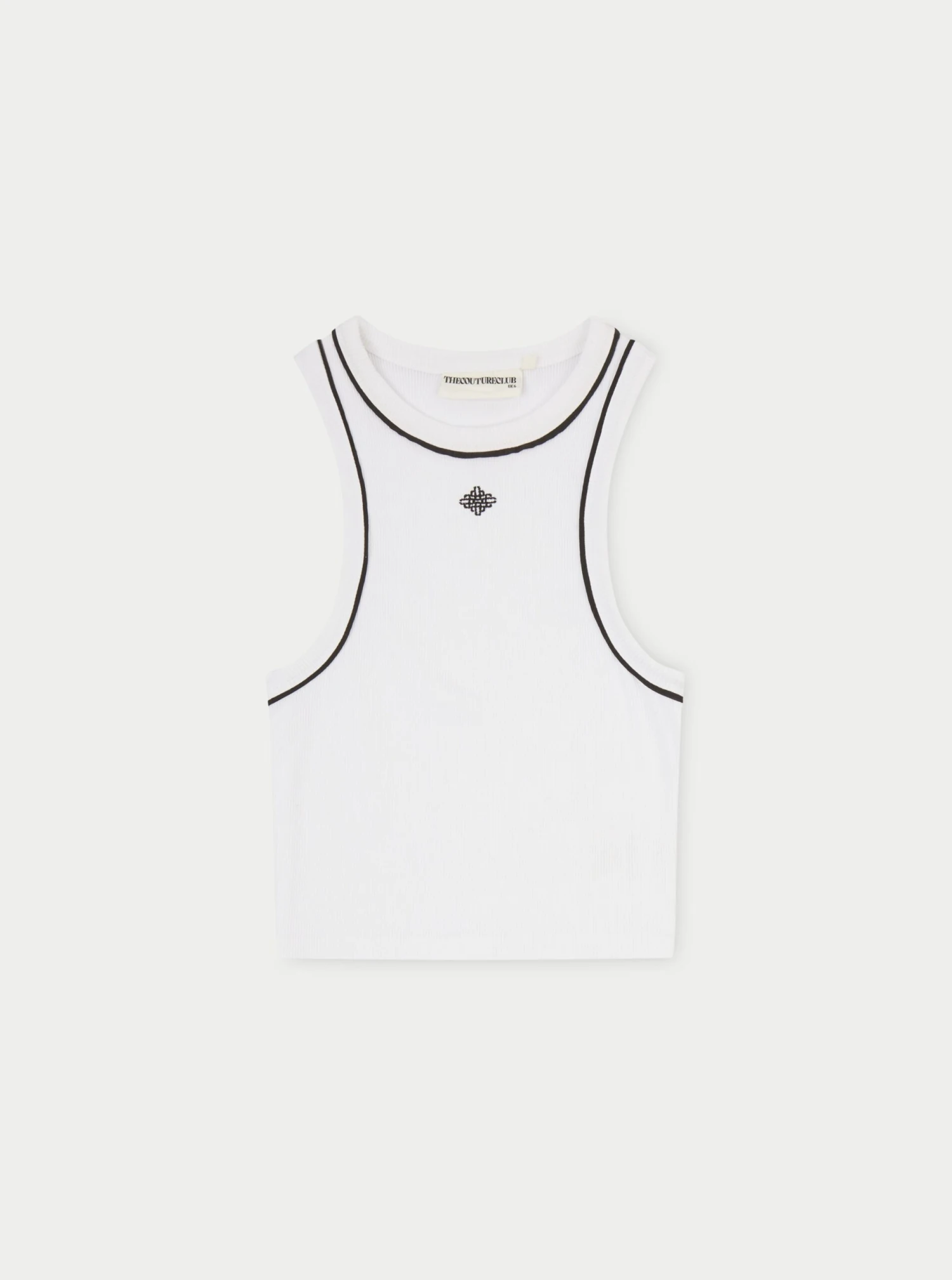 RIB PIPED RACER CROP TOP - WHITE
