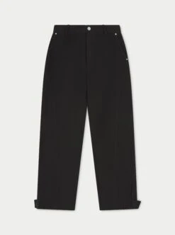 WOVEN CANVAS DISTRESSED TROUSER - BLACK